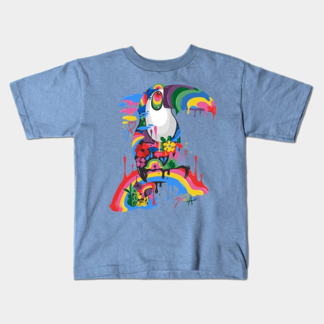 Trippy Tropical Toucan Kids T-Shirt by ms_wearer